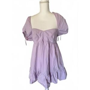 Amanda Uprichard Lilac Puff Sleeve Casual Dress with Ruffle Hem, Medium